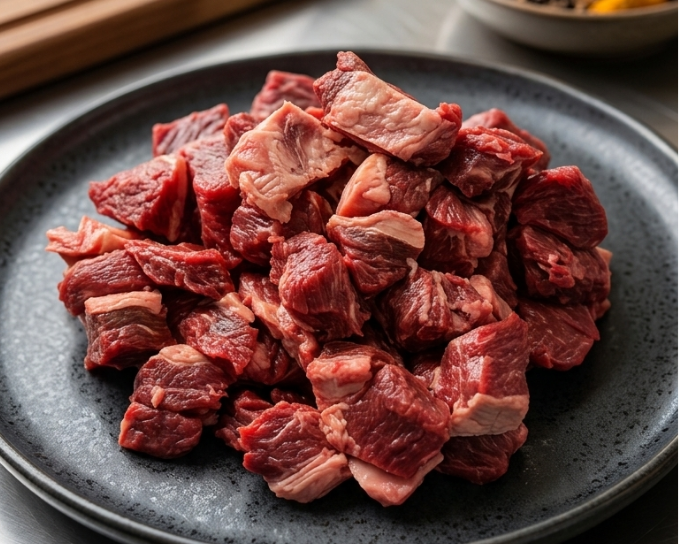 Authentic Kerala-style curry cut beef, premium quality, fresh, and perfectly sized for traditional recipes.